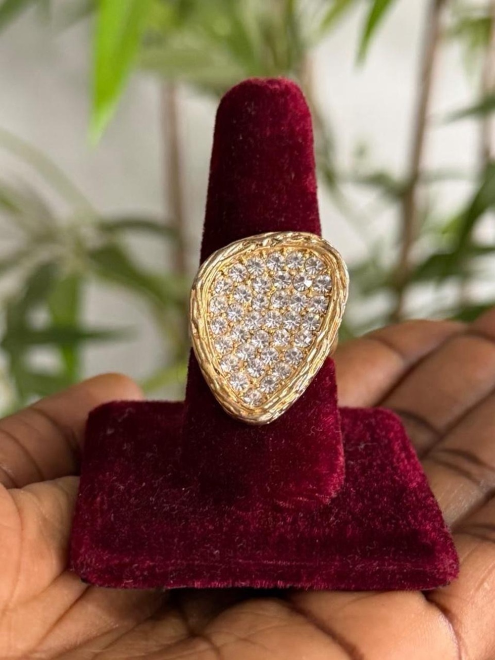 Park Lane Boca Gold band pave-set crystals asymmetrical statement ring glam Sz 9